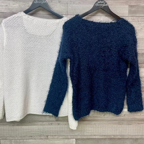 ZaraKnit kötött fehér kardigán, Queen's sötétkék pulóver szett S