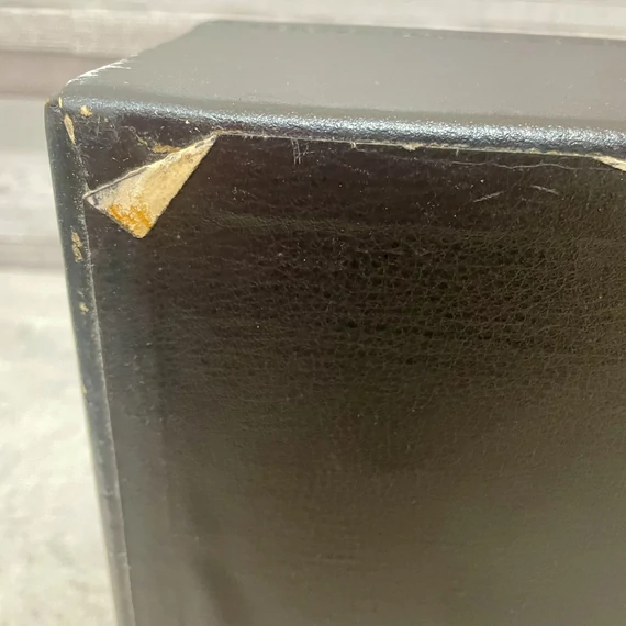 Vintage fekete műbőr bársonypárnás fiókos tükrös ékszertartó doboz