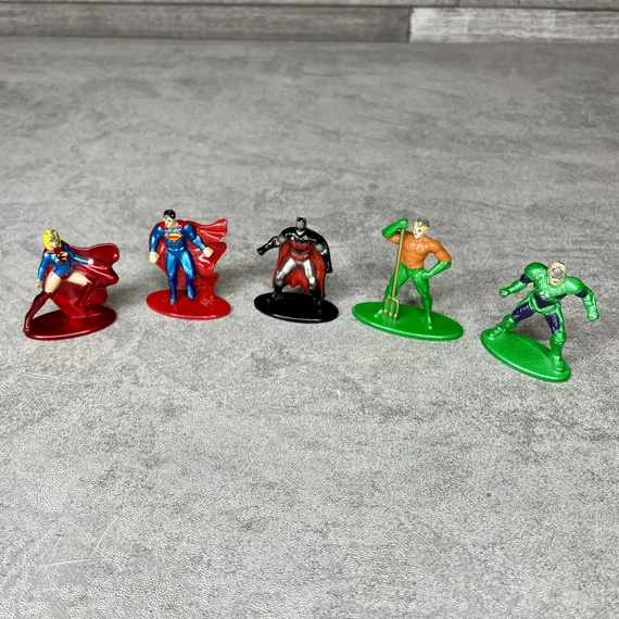 Vintage TM&DC Comics Superman, Superwoman, Batman, Aquaman, Lex Luthor ritka játékfigura szett