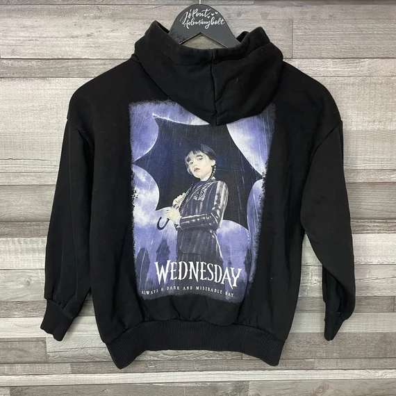 Wednesday fekete kapucnis szabadidő felső/pulóver 134/140
