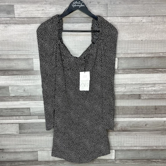 Zara fekete fehér pöttyös ruha L