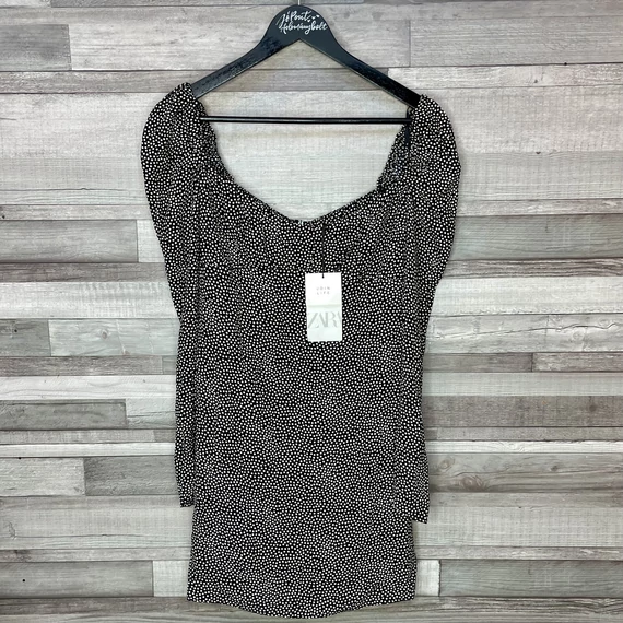 Zara fekete fehér pöttyös ruha L