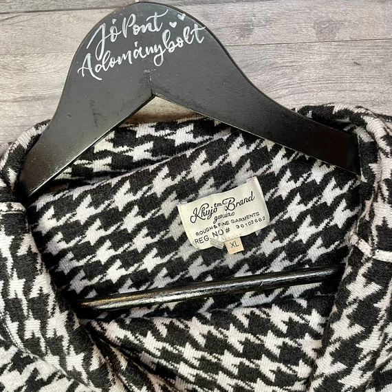 Khujo Brand Genuine tyúklábmintás aszimmetrikus fekete-szürke tunika XL