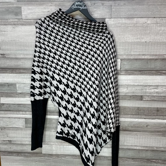 Khujo Brand Genuine tyúklábmintás aszimmetrikus fekete-szürke tunika XL