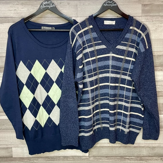 Marks&Spencer Lambs Wool gyapjú, BPC sötétkék mintás pulóver szett XXL