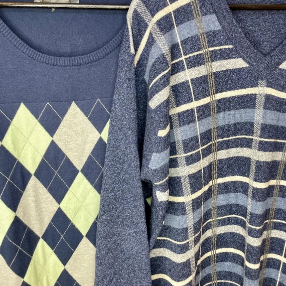 Marks&Spencer Lambs Wool gyapjú, BPC sötétkék mintás pulóver szett XXL