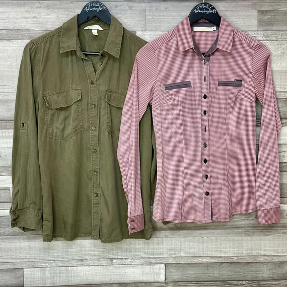 H&M khakizöld laza ing, Rouge kockás rózsaszín blúz 36 szett