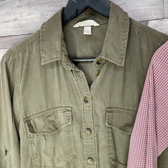 H&M khakizöld laza ing, Rouge kockás rózsaszín blúz 36 szett