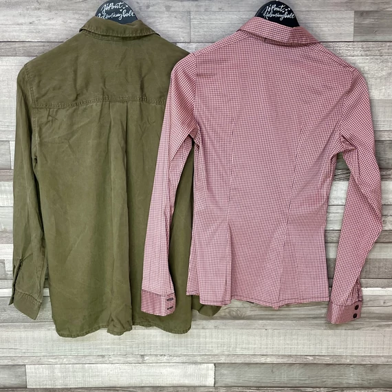 H&M khakizöld laza ing, Rouge kockás rózsaszín blúz 36 szett