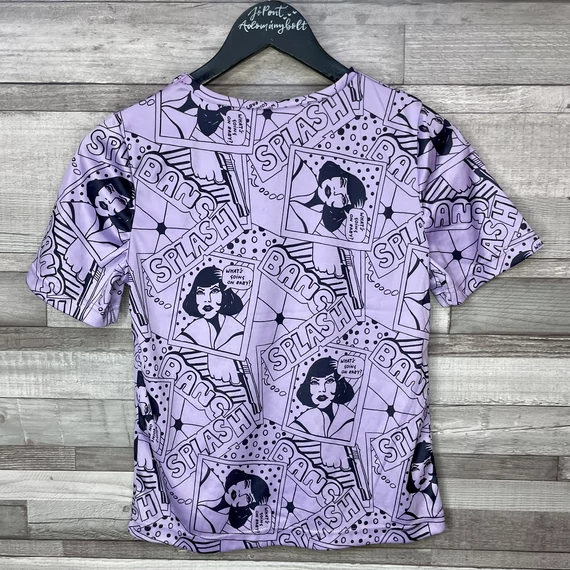 Lila képregénymintás női felső S