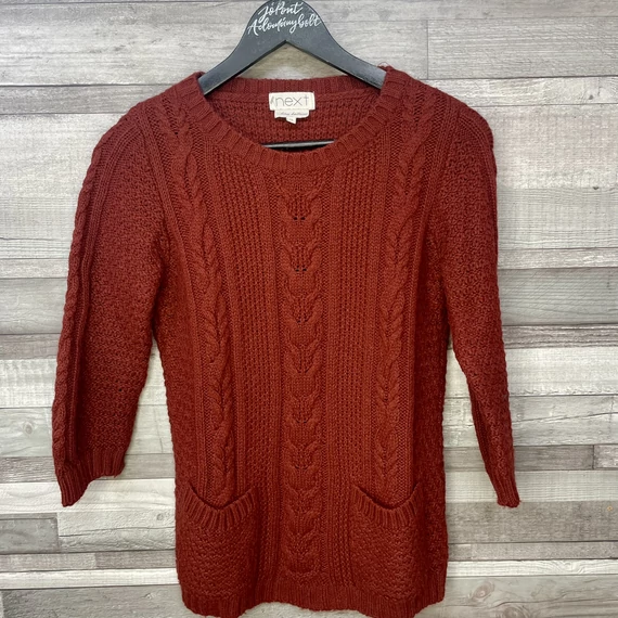 Next téglaszínű kötött női pulóver zsebekkel 38