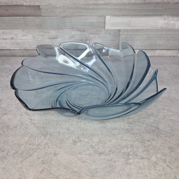 Vintage francia Arcoroc kék üveg örvénytál