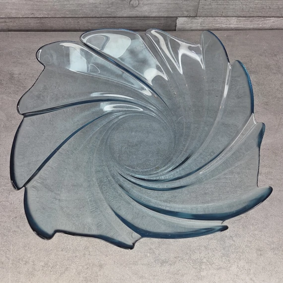 Vintage francia Arcoroc kék üveg örvénytál