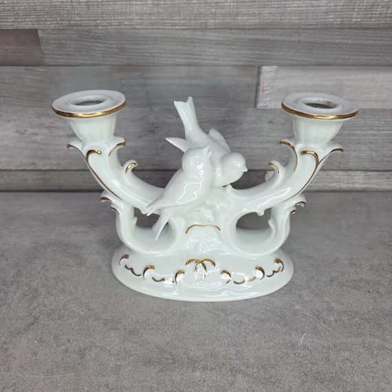 Lippelsdorf német porcelán madaras dupla gyertyatartó