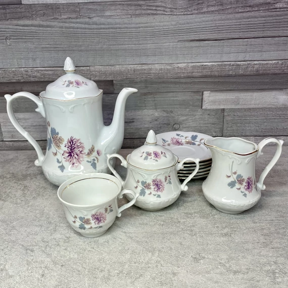 Lengyel virágos porcelán kávés szett