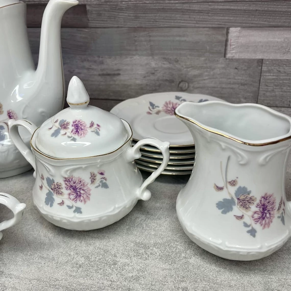 Lengyel virágos porcelán kávés szett