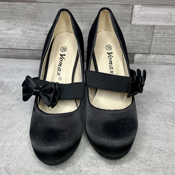 Yomax fekete alkalmi fekete magassarkú cipő masnis pánttal 36