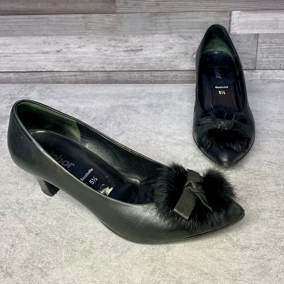 Gabor Sacchetto fekete bőr masnis magassarkú cipő 38,5