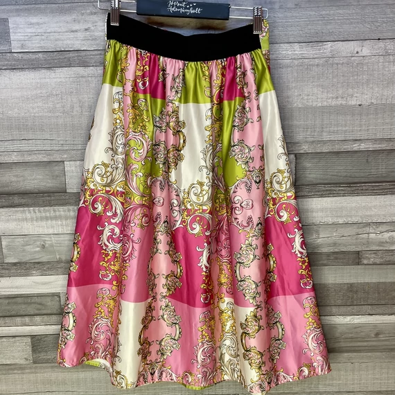 Olasz HG rózsaszín mintás midi szoknya S