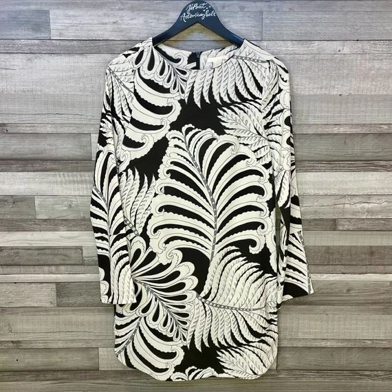 H&M fekete-fehér levélmintás lenge ruha 34