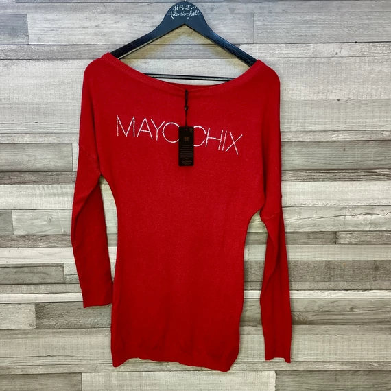 Mayo Chix aszimmetrikus piros hosszított pulóver S-M