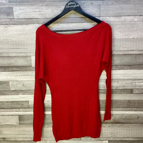 Mayo Chix aszimmetrikus piros hosszított pulóver S-M