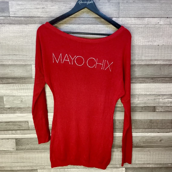 Mayo Chix aszimmetrikus piros hosszított pulóver S-M