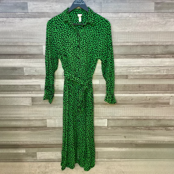 H&M fekete-zöld apró virágmintás női ingruha S