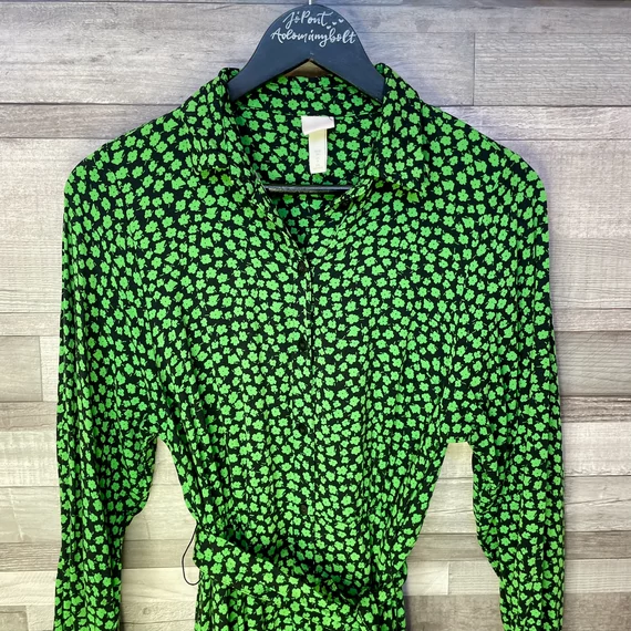 H&M fekete-zöld apró virágmintás női ingruha S