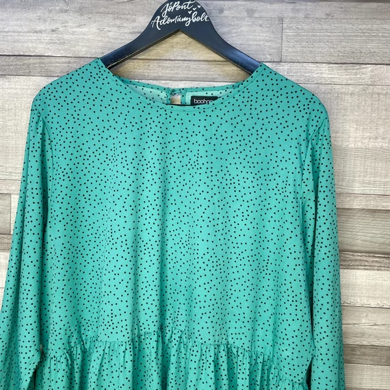 Boohoo türkiz-fekete pöttyös női ruha 44-46