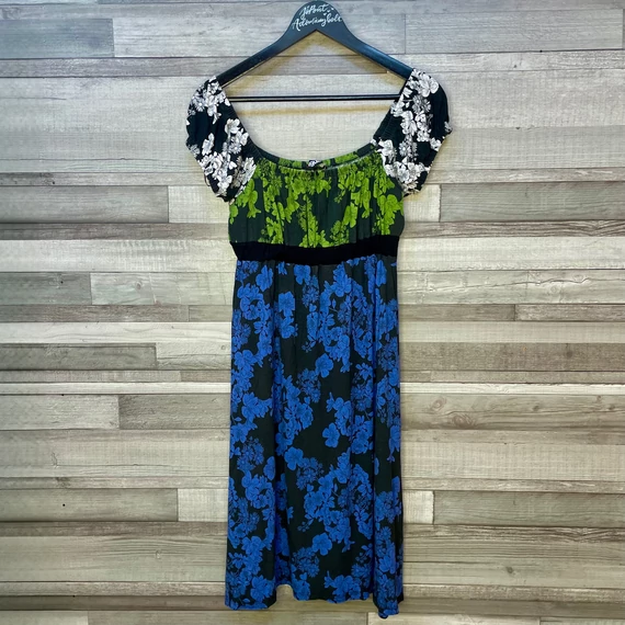 Desigual fekete kék-zöld-fehér virágmintás női ruha S