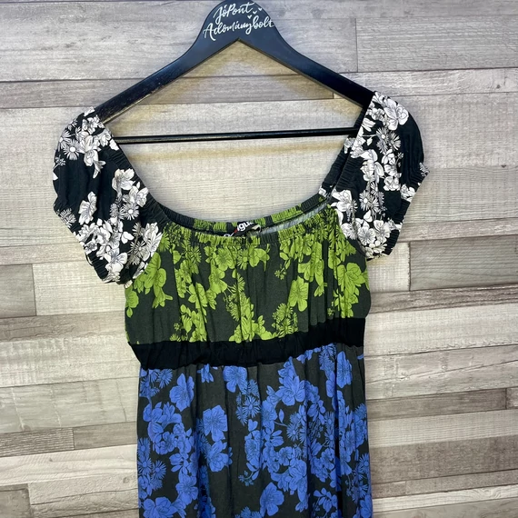 Desigual fekete kék-zöld-fehér virágmintás női ruha S