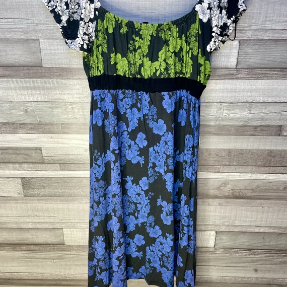 Desigual fekete kék-zöld-fehér virágmintás női ruha S