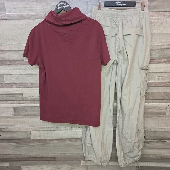 Jack&Jones bordó női póló és FB Sister oldalzsebes nadrág szett, S-M