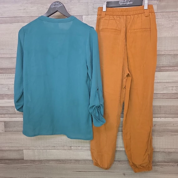 Vero Moda zöld női blúz és Bershka barna női nadrág szett, XS-S