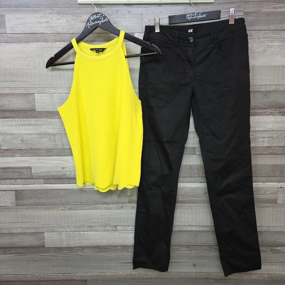 New Look sárga női trikó és H&M fekete női nadrág szett, S