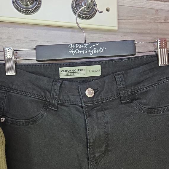 H&M Divided kötött zöld női garbó és Clockhouse fekete farmer szett, XS-S