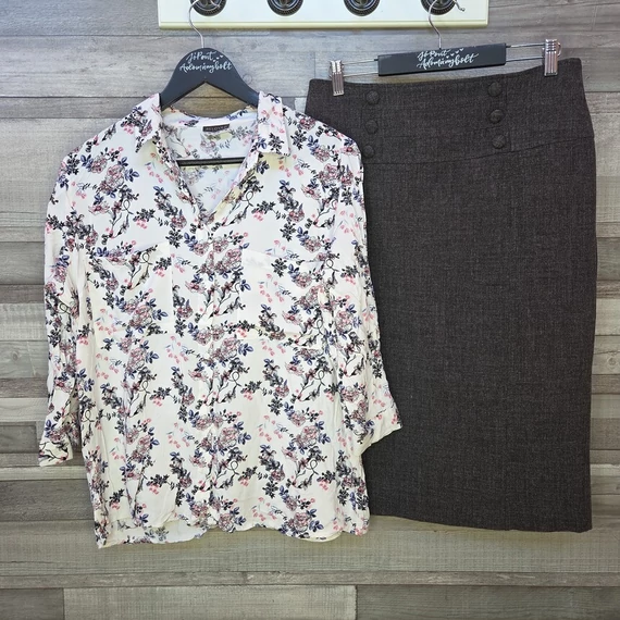 Pepco virágmintás női blúz és Papaya szürke szoknya szett, L