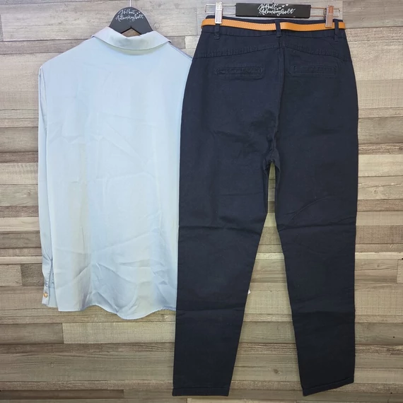 May világoskék női selyemblúz és Reserved sötétkék női nadrág szett, S-M