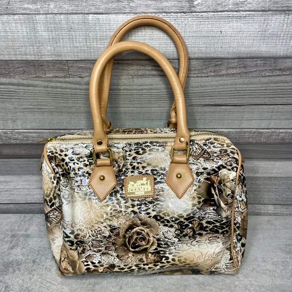 Hermes Paris rózsamintás barna kézitáska