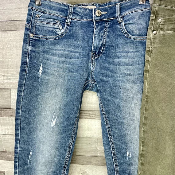 Glo-story koptatott kék, Next khakizöld kamasz lány farmernadrág szett 146