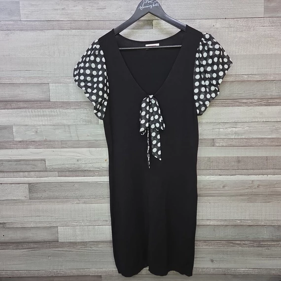 Orsay fekete gépi kötött női ruha pöttyös ujjakkal, masnival, L