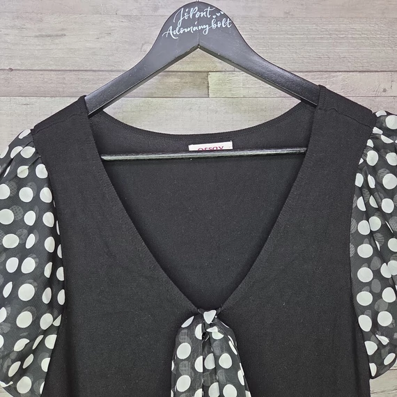 Orsay fekete gépi kötött női ruha pöttyös ujjakkal, masnival, L