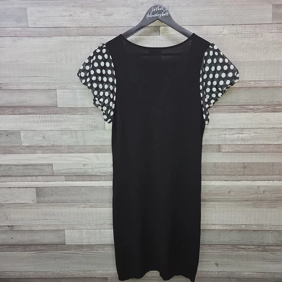 Orsay fekete gépi kötött női ruha pöttyös ujjakkal, masnival, L