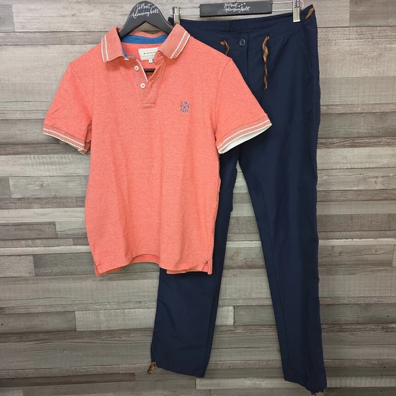 Tom Tailor galléros ingblúz és Decathlon sötétkék női nadrág szett, S-M