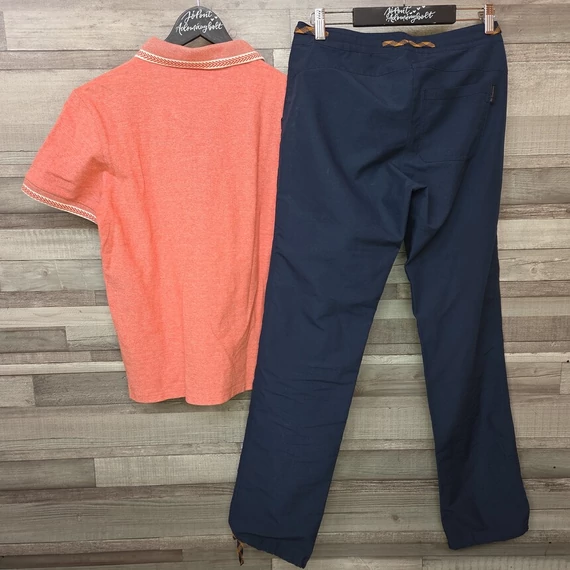 Tom Tailor galléros ingblúz és Decathlon sötétkék női nadrág szett, S-M