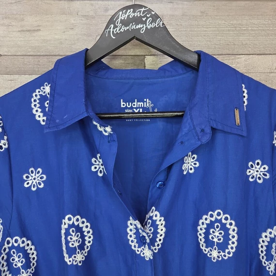 Budmil áttört anyagú, hímzett mintás királykék női ruha, XL