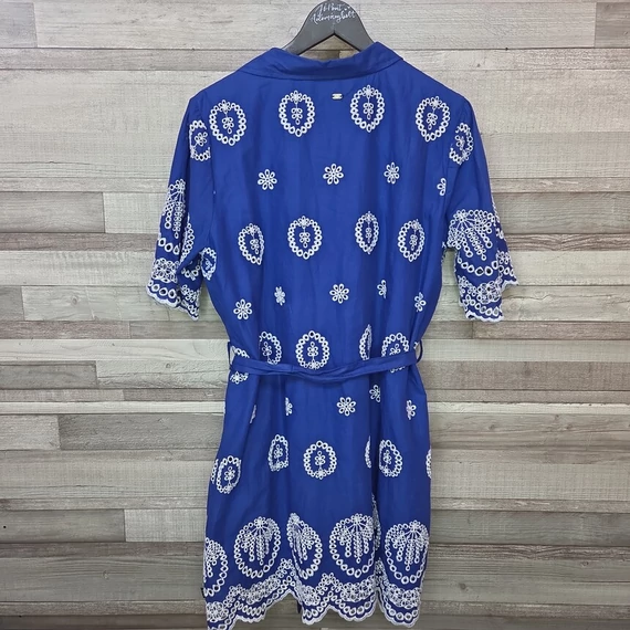 Budmil áttört anyagú, hímzett mintás királykék női ruha, XL