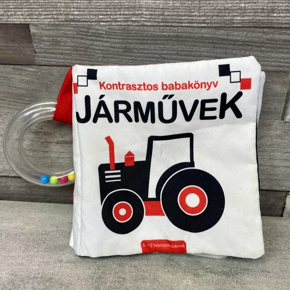 Kontrasztos babakönyv: Járművek, csörgő-zörgő babajáték