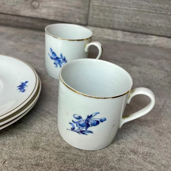 La Porcelaine de Baudour Belgium kék mintás aranyozott porcelán kávéscsésze szett